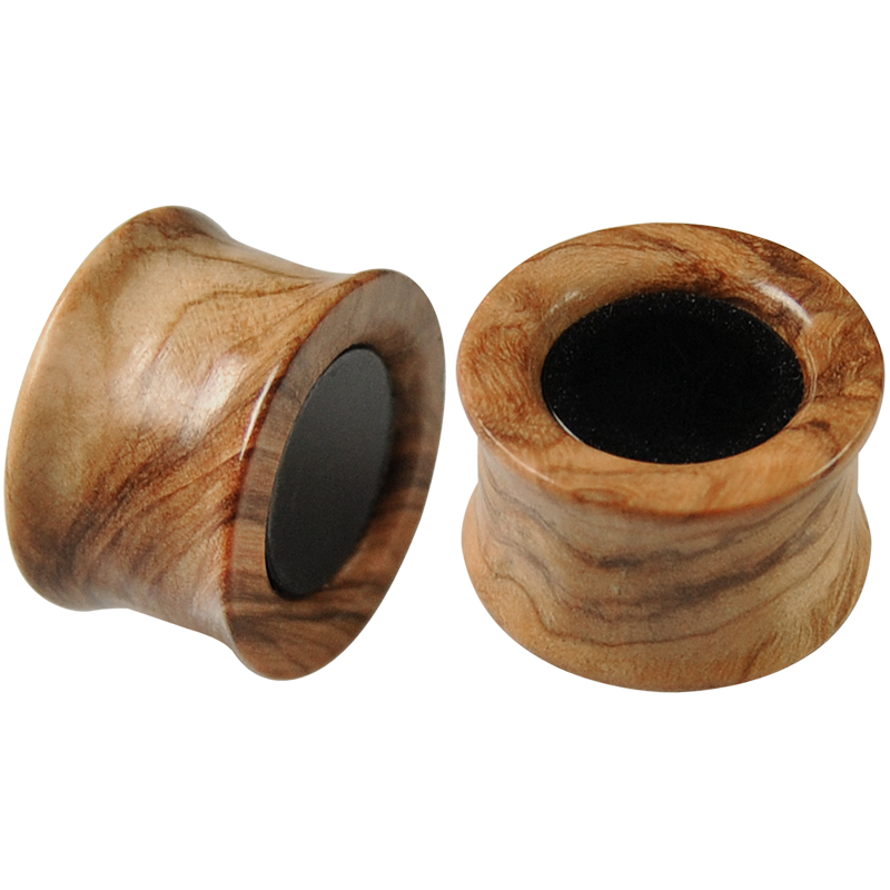 Jet Inlay Olive Wood Plug (price for pair) Orecchio