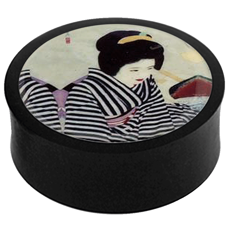 Japanese Ceramic Plugs Geisha Stripes Kimono (Price for Pair) Orecchio
