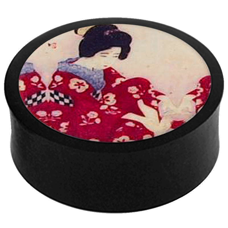 Japanese Ceramic Plugs Geisha Flower Kimono (Price for Pair) Orecchio