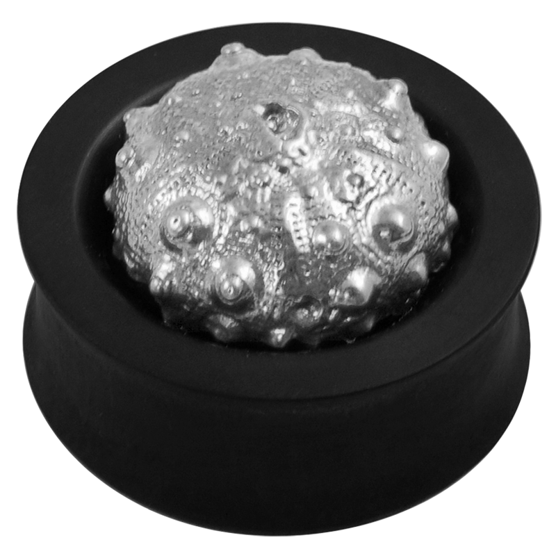 Ebony Plug with Silver Exoskeleton Sea Urchin (Price for Pair) Orecchio