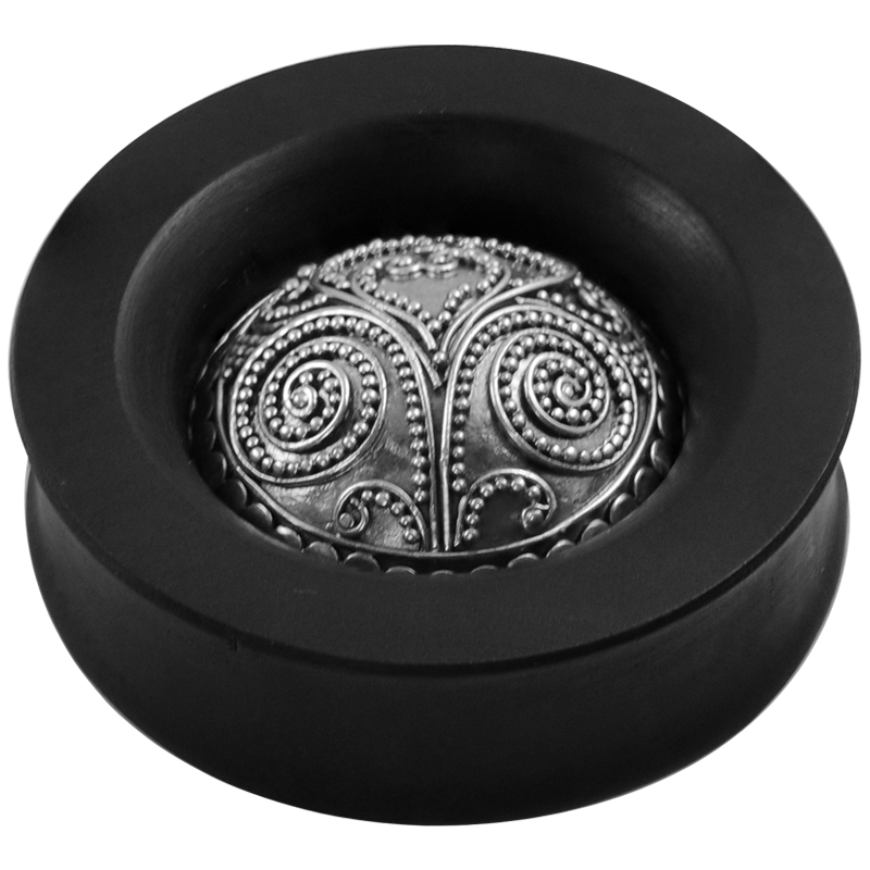 Ebony Plug with Silver Indian Ornament (Price for Pair) Orecchio