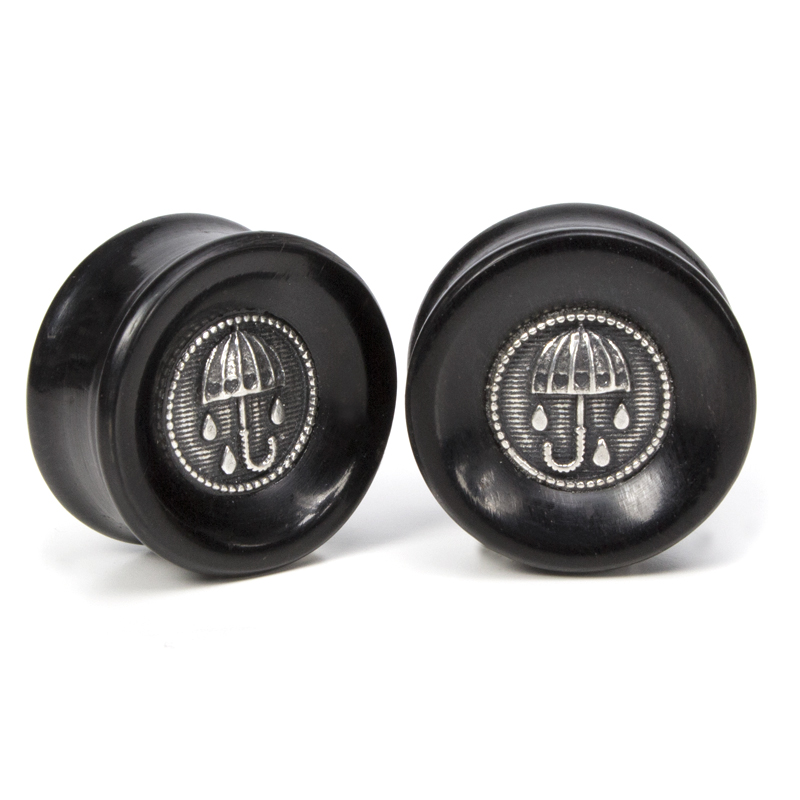 El Rana Jet Wood Plug with Silver Rain Umbrella (Price for Pair) Orecchio