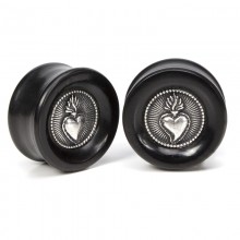 El Rana Jet Wood Plug with Silver Sacred Heart (Price for Pair)