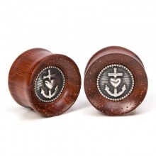 El Rana Padouk Wood Plug with Silver Anchor & Heart (Price for Pair)