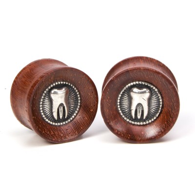 El Rana Padouk Wood Plug with Silver Tooth (Price for Pair) Orecchio