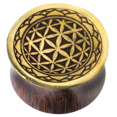 Tamarind Wood Plug with Brass and Gold Leaf Inlay Orecchio