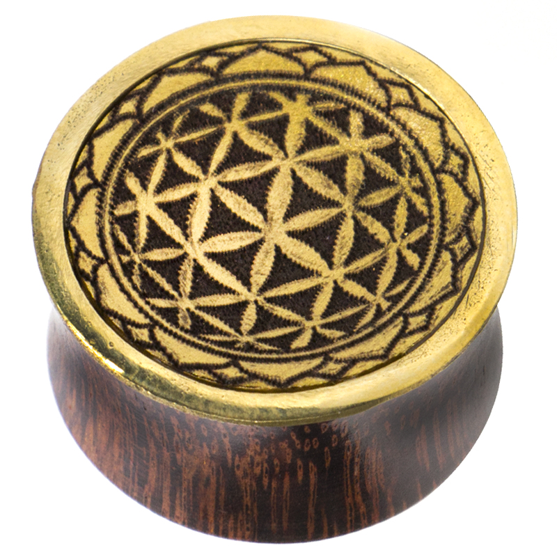 Tamarind Wood Plug with Brass and Gold Leaf Inlay Orecchio