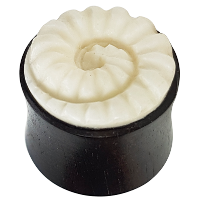 Wood Plug with Bone Ammonite Inlay Orecchio