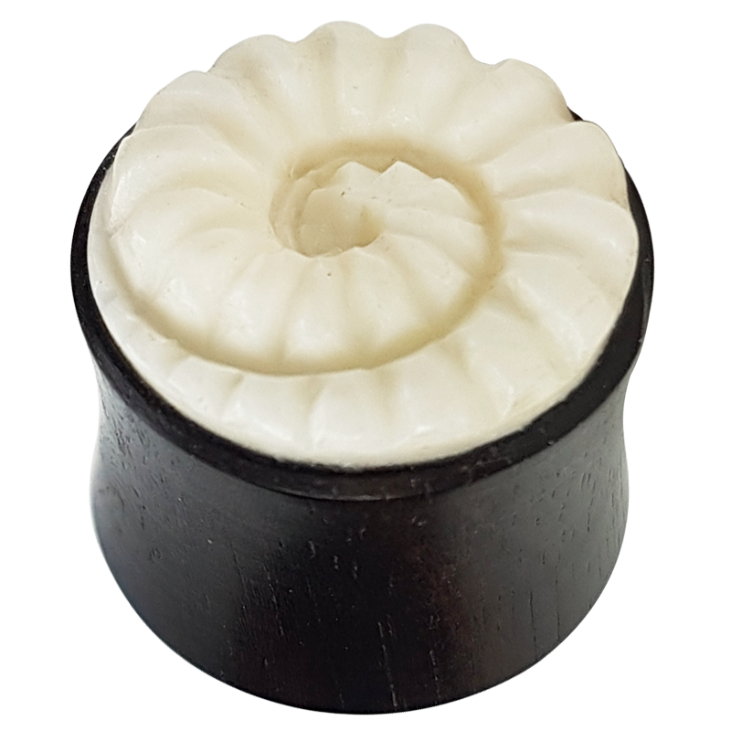 Wood Plug with Bone Ammonite Inlay Orecchio