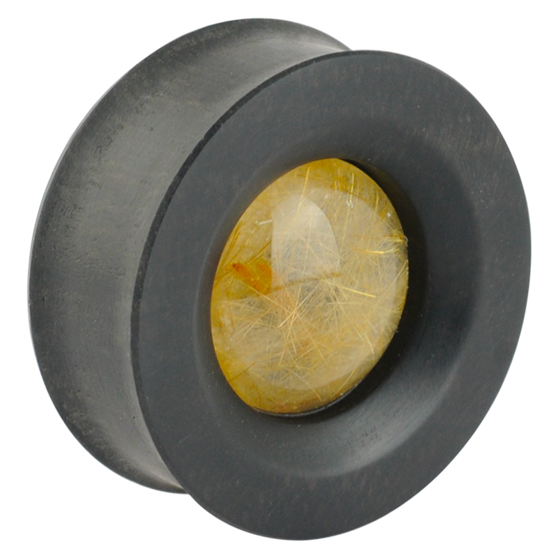 Ebony Plug with Rutilated Quartz (Price for Pair) Orecchio