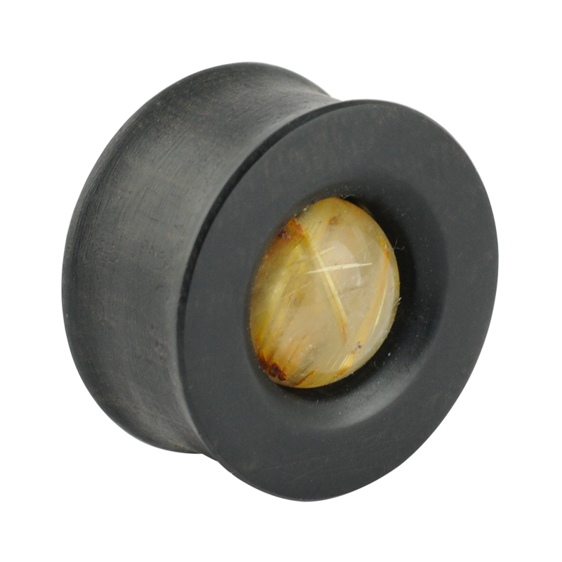 Ebony Plug with Rutilated Quartz (Price for Pair) Orecchio
