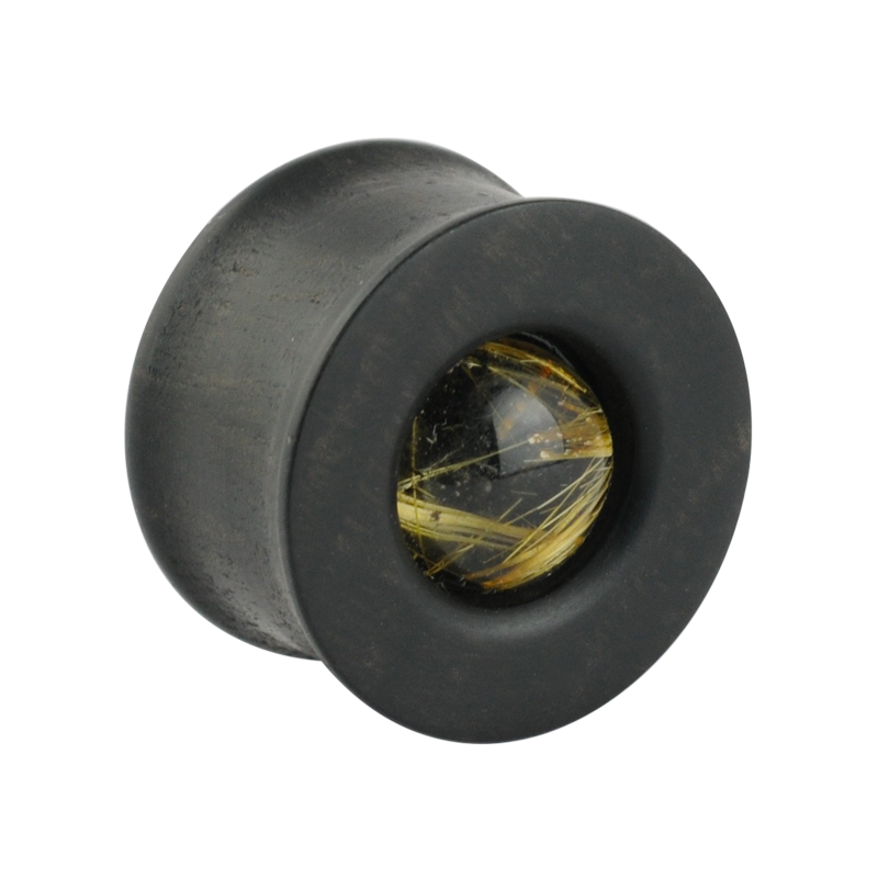Ebony Plug with Rutilated Quartz (Price for Pair) Orecchio