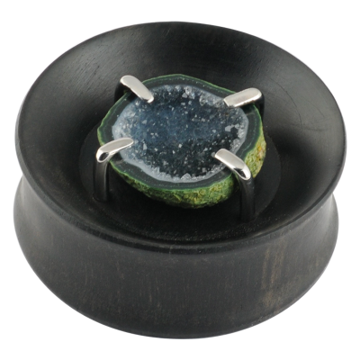 Ebony Plug with Mexican Tabasco Geode Setting (Price for Pair) Ear