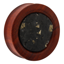 Red Padouk Wood Plug with Schiefer Pyrit Medal (Price for Pair)