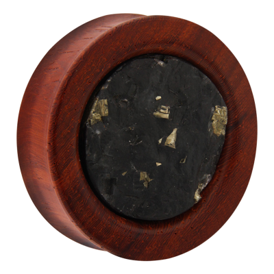 Red Padouk Wood Plug with Schiefer Pyrit Medal (Price for Pair) Orecchio