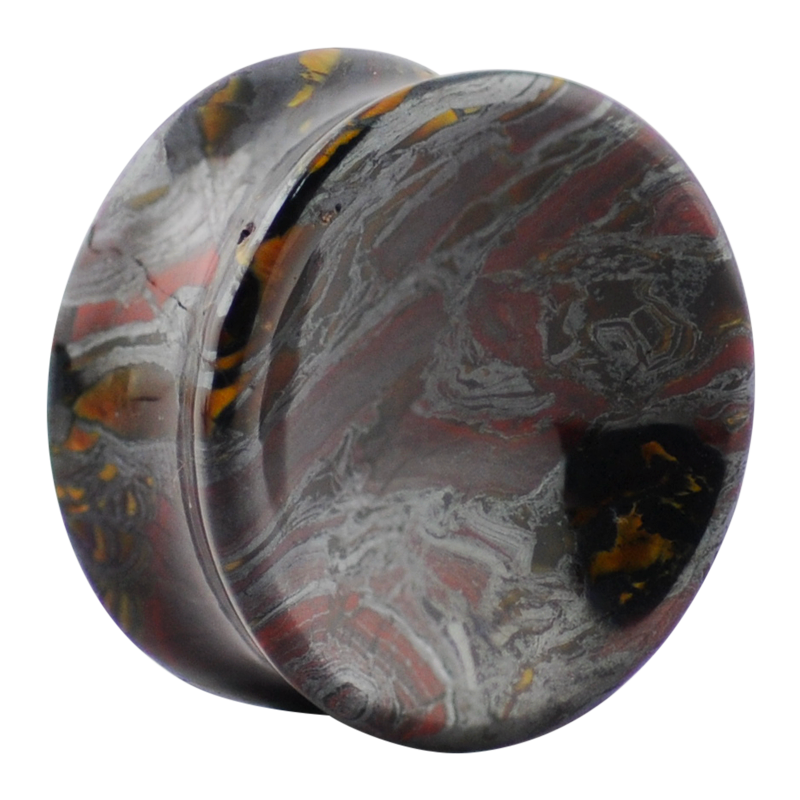 Natural Stone Double Concave Plug Brown Tiger Iron (Price for Pair) Orecchio