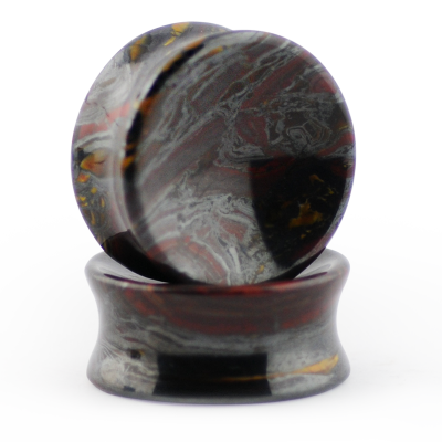Natural Stone Double Concave Plug Brown Tiger Iron (Price for Pair) Orecchio