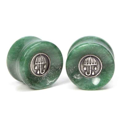 El Rana Aventurine Plug with Silver Rain Umbrella (Price for Pair) Orecchio