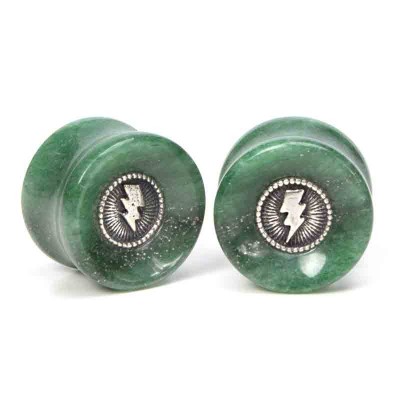 El Rana Aventurine Plug with Silver Lightning (Price for Pair) Orecchio