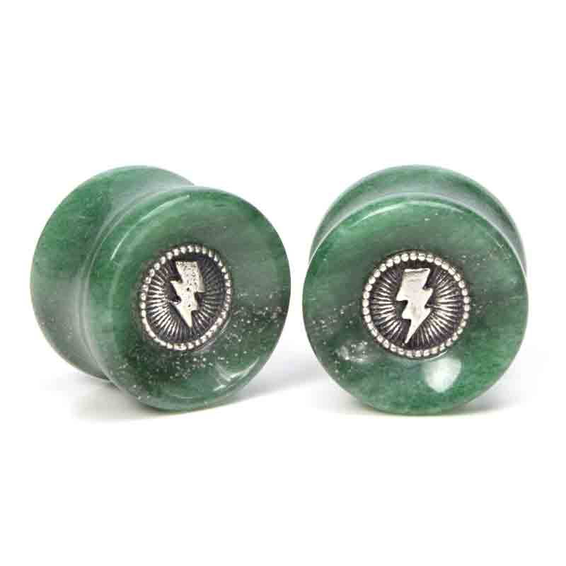 El Rana Aventurine Plug with Silver Lightning (Price for Pair) Orecchio