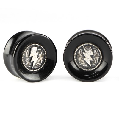 El Rana Onyx Plug with Silver Lightning (Price for Pair) Orecchio