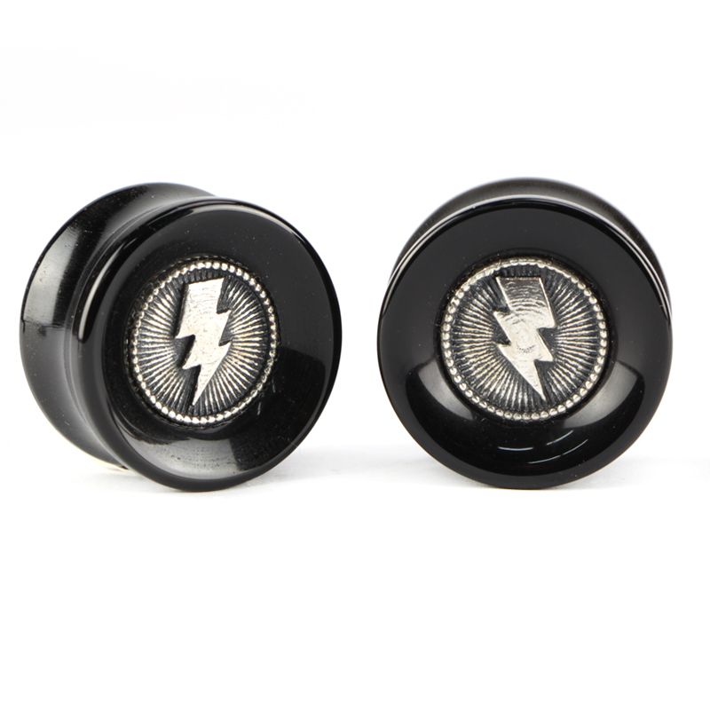 El Rana Onyx Plug with Silver Lightning (Price for Pair) Orecchio