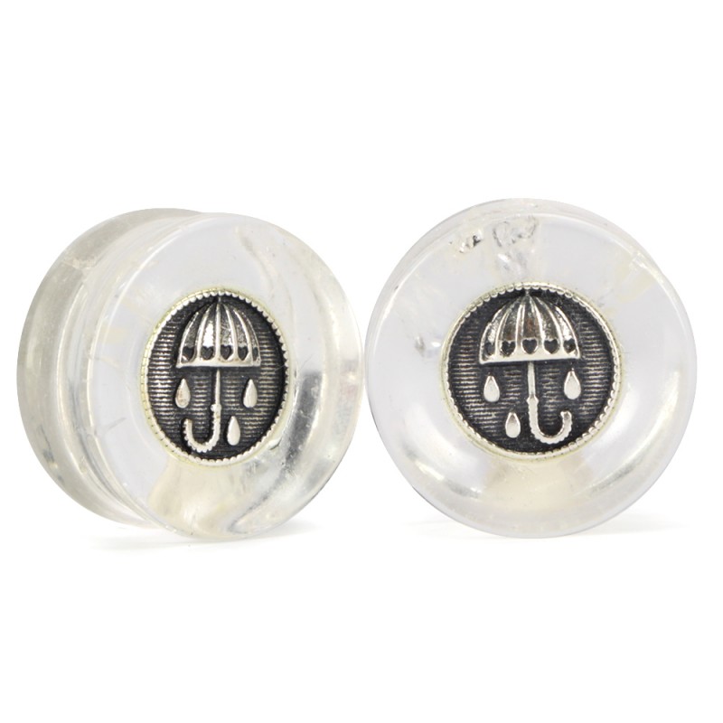 El Rana Quartz Plug with Silver Rain Umbrella (Price for Pair) Orecchio