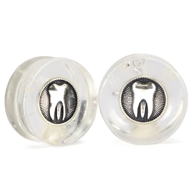 El Rana Quartz Plug with Silver Tooth (Price for Pair) Orecchio