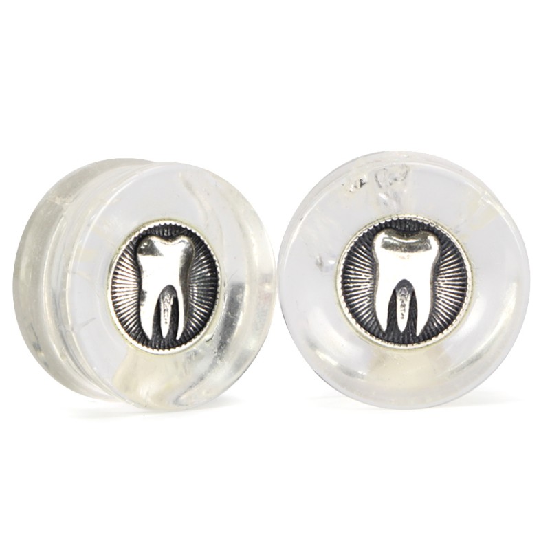 El Rana Quartz Plug with Silver Tooth (Price for Pair) Orecchio