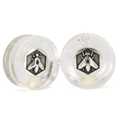 El Rana Quartz Plug with Silver Bee (Price for Pair) Orecchio