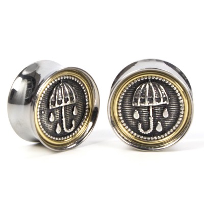 El Rana Titanium Brass Plug with Silver Rain Umbrella (Price for Pair) Orecchio