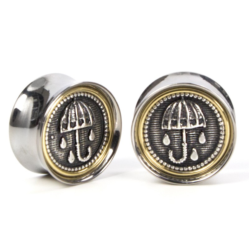 El Rana Titanium Brass Plug with Silver Rain Umbrella (Price for Pair) Orecchio