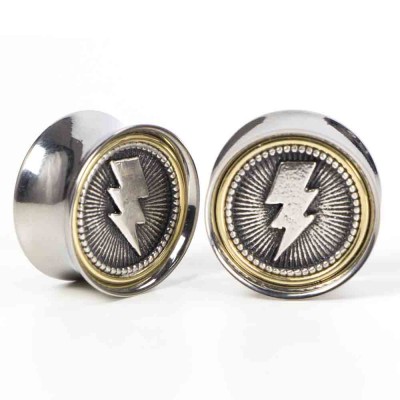 El Rana Titanium Brass Plug with Silver Lightning (Price for Pair) Orecchio