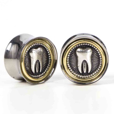 El Rana Titanium Brass Plug with Silver Tooth (Price for Pair) Orecchio