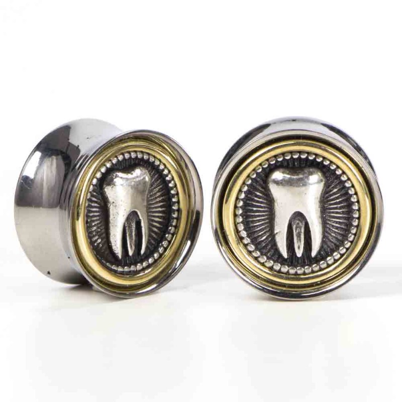 El Rana Titanium Brass Plug with Silver Tooth (Price for Pair) Orecchio