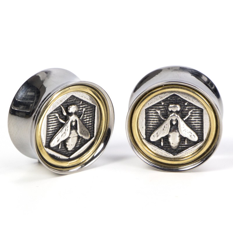 El Rana Titanium Brass Plug with Silver Bee (Price for Pair) Orecchio