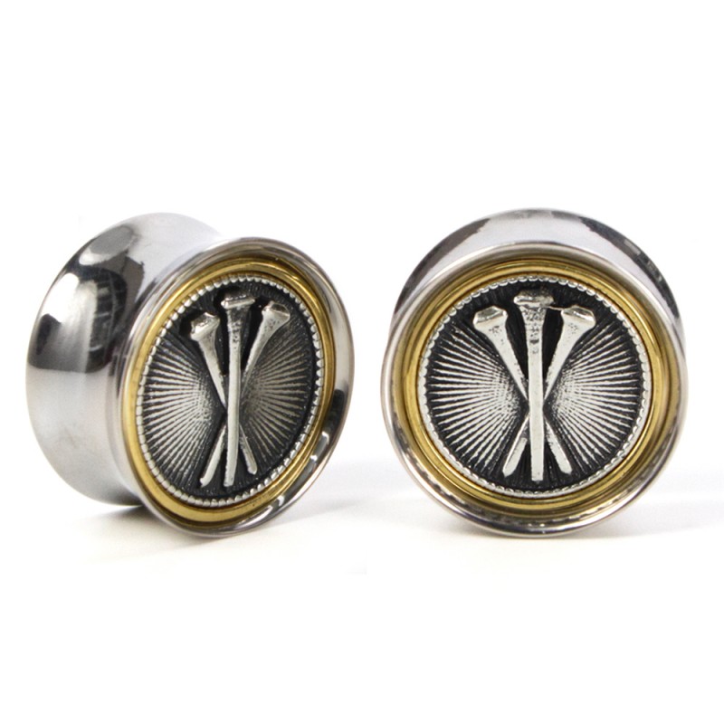 El Rana Titanium Brass Plug with Silver Spikes (Price for Pair) Orecchio