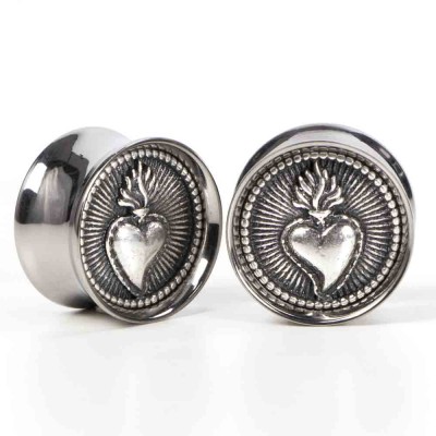 El Rana Titanium Plug with Silver Sacred Heart (Price for Pair) Orecchio