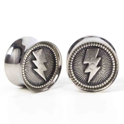 El Rana Titanium Plug with Silver Lightning (Price for Pair) Orecchio