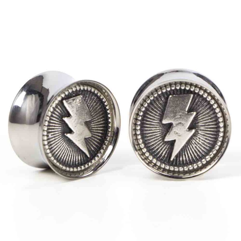 El Rana Titanium Plug with Silver Lightning (Price for Pair) Orecchio