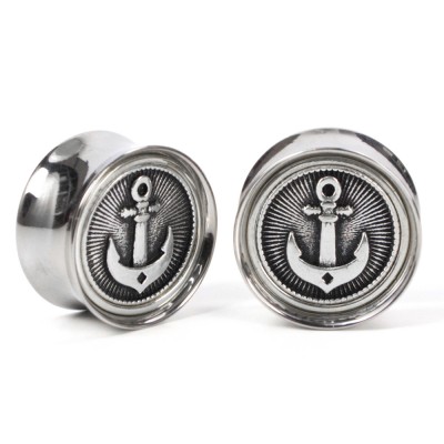 El Rana Titanium Plug with Sailing Ship Anchor (Price for Pair) Orecchio