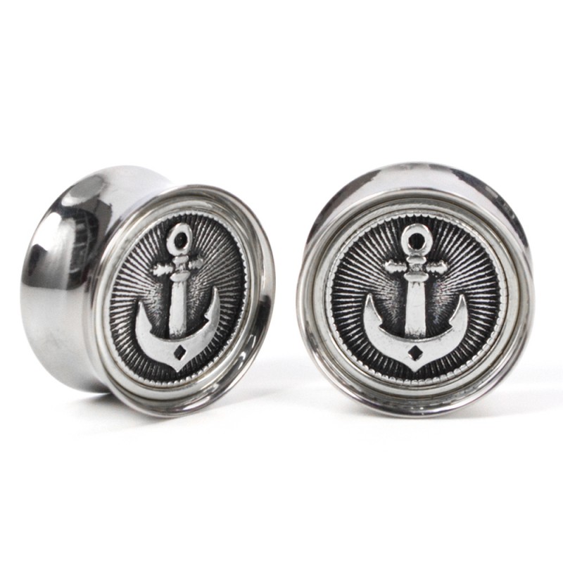 El Rana Titanium Plug with Sailing Ship Anchor (Price for Pair) Orecchio