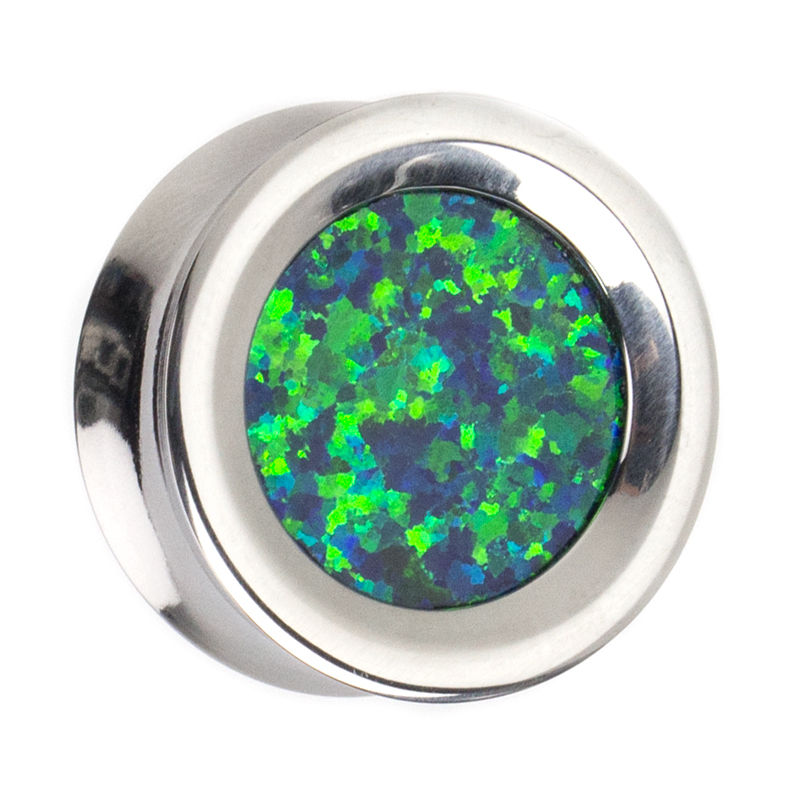 Titanium Plug with Synthetic Opal Orecchio
