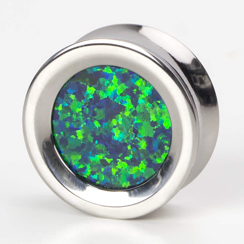 Titanium Plug with Synthetic Opal Orecchio