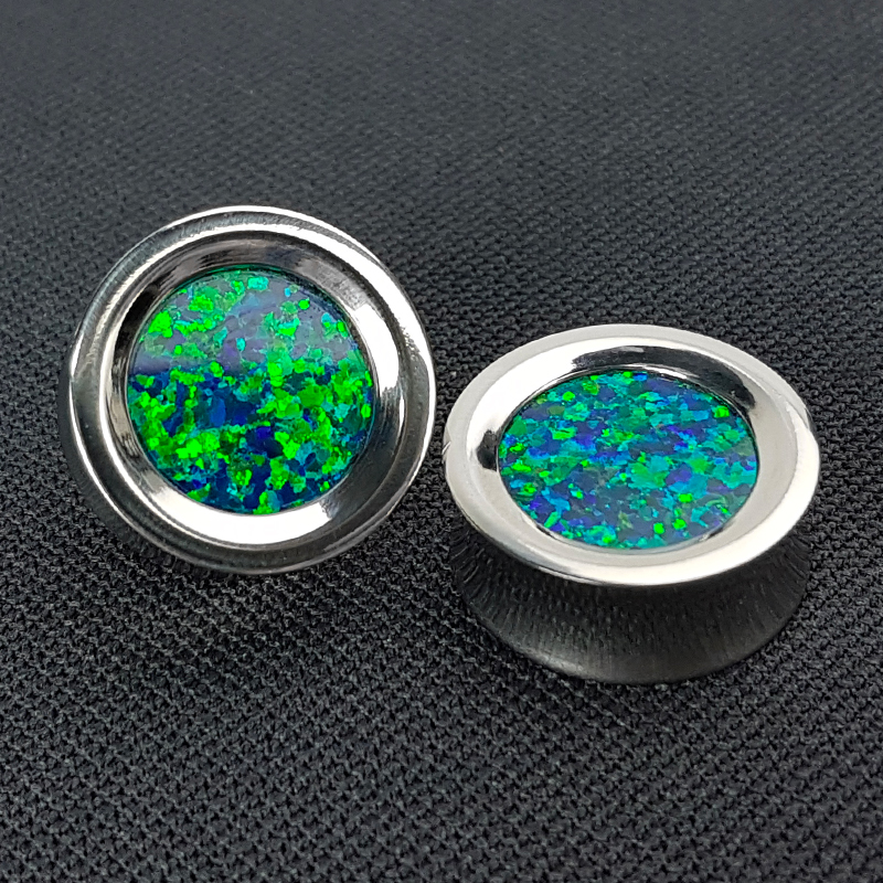 Titanium Plug with Synthetic Opal Orecchio