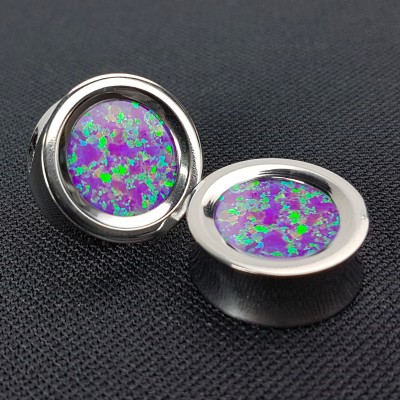 Titanium Plug with Synthetic Opal Orecchio
