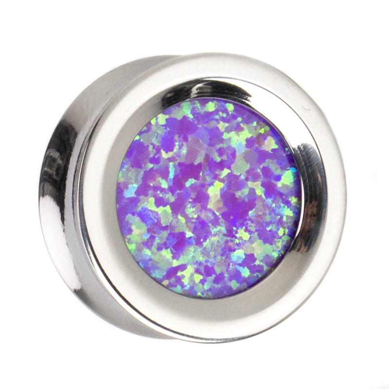 Titanium Plug with Synthetic Opal Orecchio