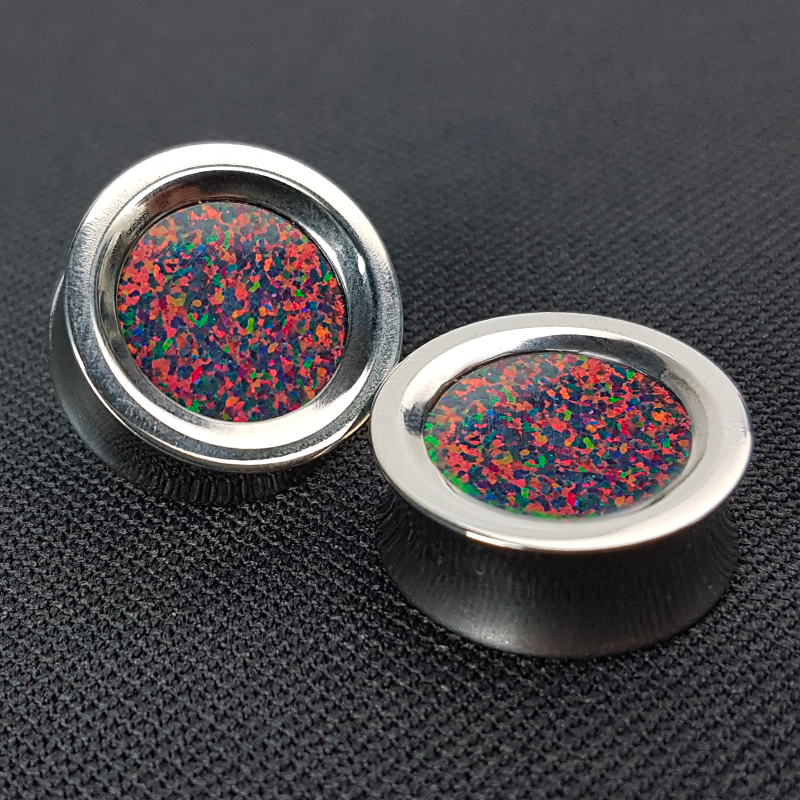 Titanium Plug with Synthetic Opal Orecchio