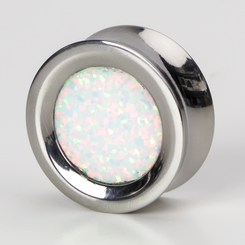Titanium Plug with Synthetic Opal Orecchio