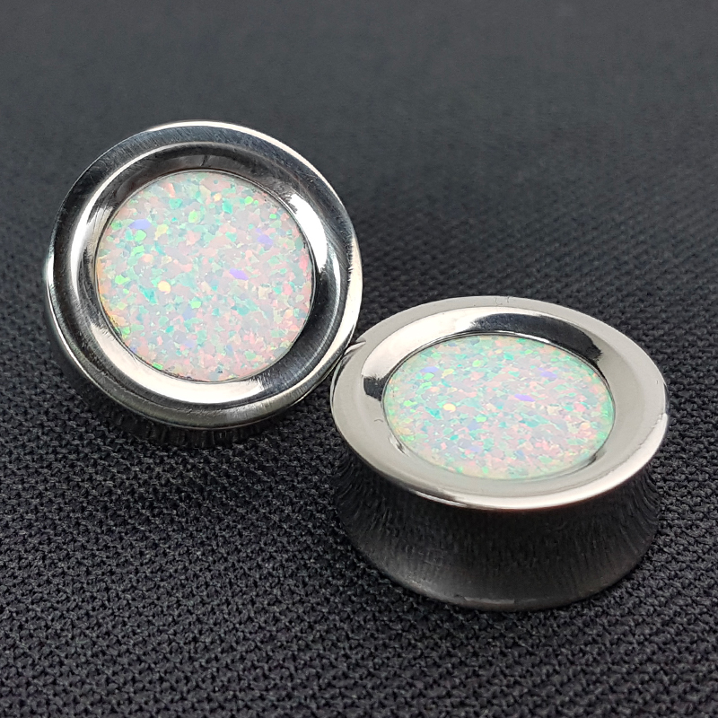 Titanium Plug with Synthetic Opal Orecchio